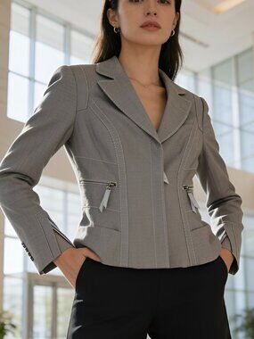Sandra Angelozzi  Stone Mushroom Zip Detail Blazer Jacket EU 32